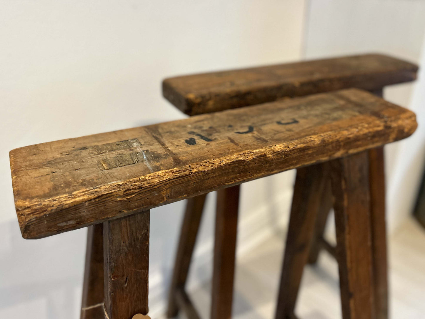 Antique Pair of Pine Coffin Stands / Trestles / Decorative Furniture