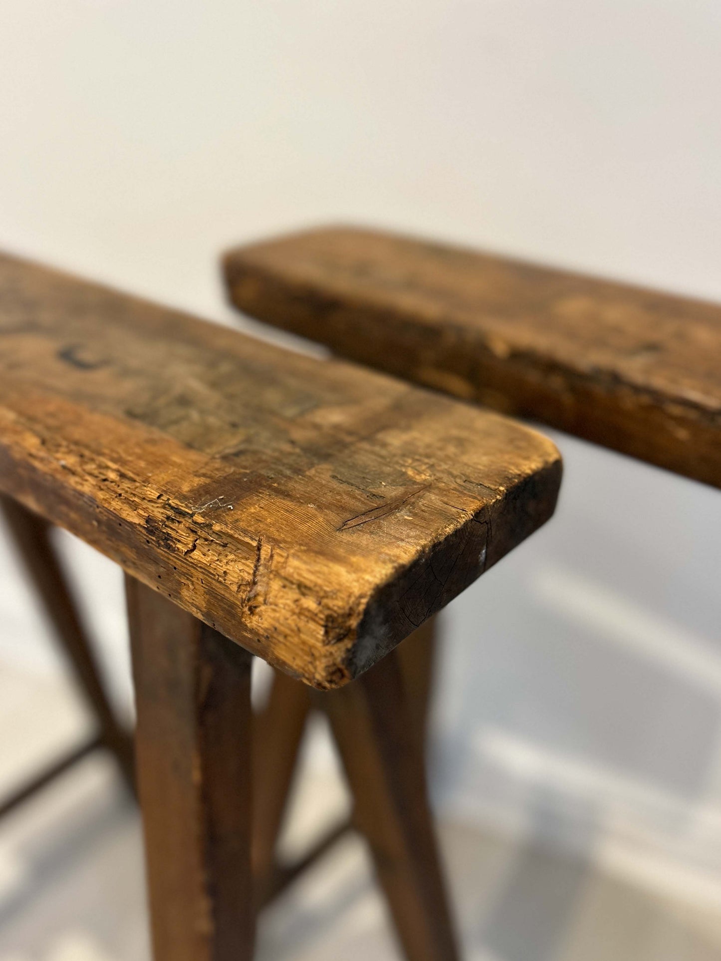 Antique Pair of Pine Coffin Stands / Trestles / Decorative Furniture