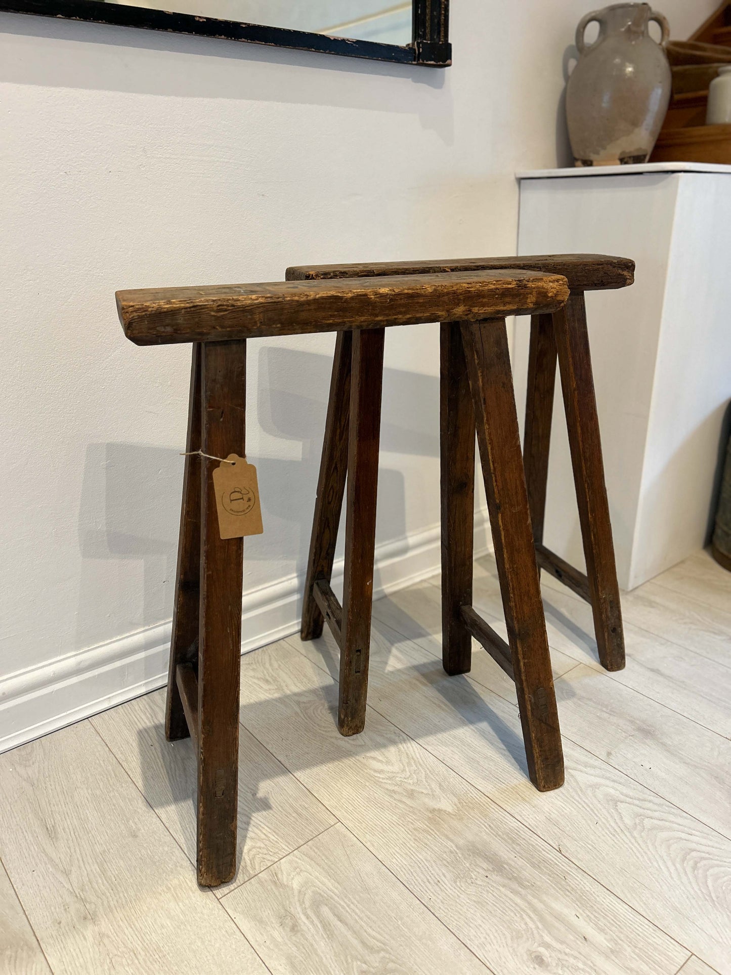 Antique Pair of Pine Coffin Stands / Trestles / Decorative Furniture