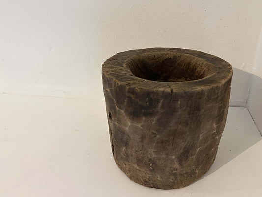Antique Vintage Indian Wooden Mortar Made From Teak