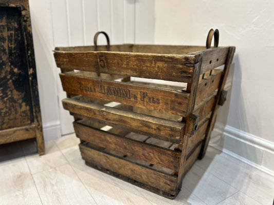 Antique Vintage Rustic French Wooden Apple Orchard Crate with Original Family Name