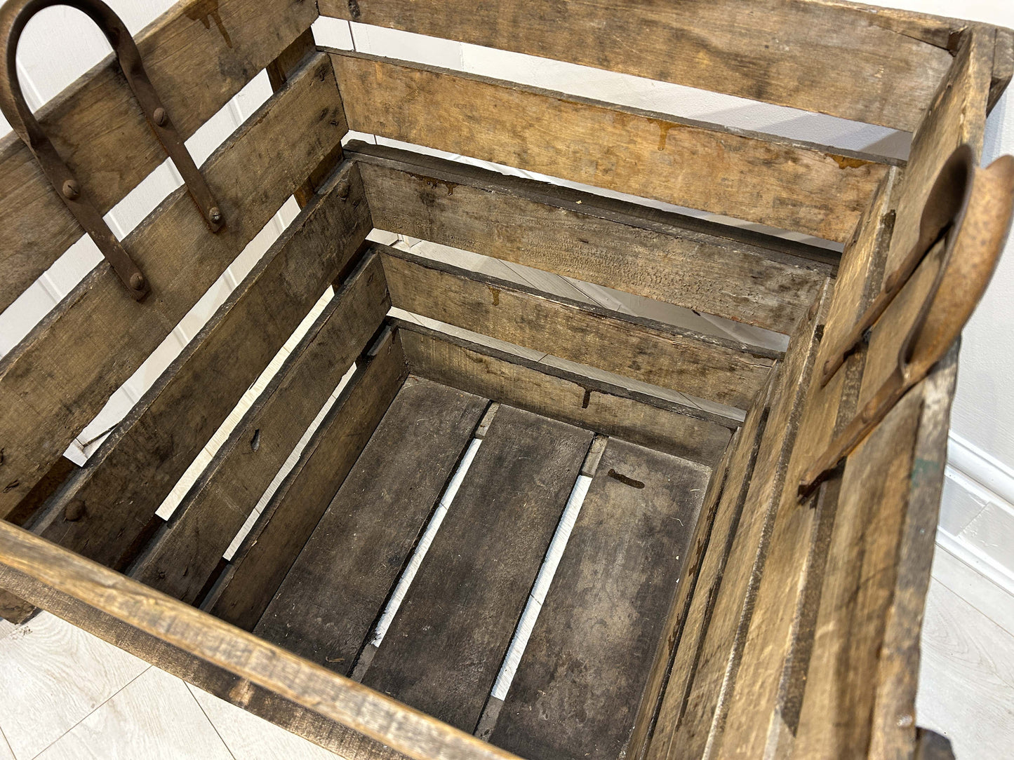 Antique Vintage Rustic French Wooden Apple Orchard Crate with Original Family Name