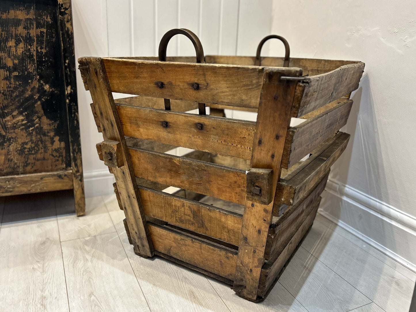 Antique Vintage Rustic French Wooden Apple Orchard Crate with Original Family Name