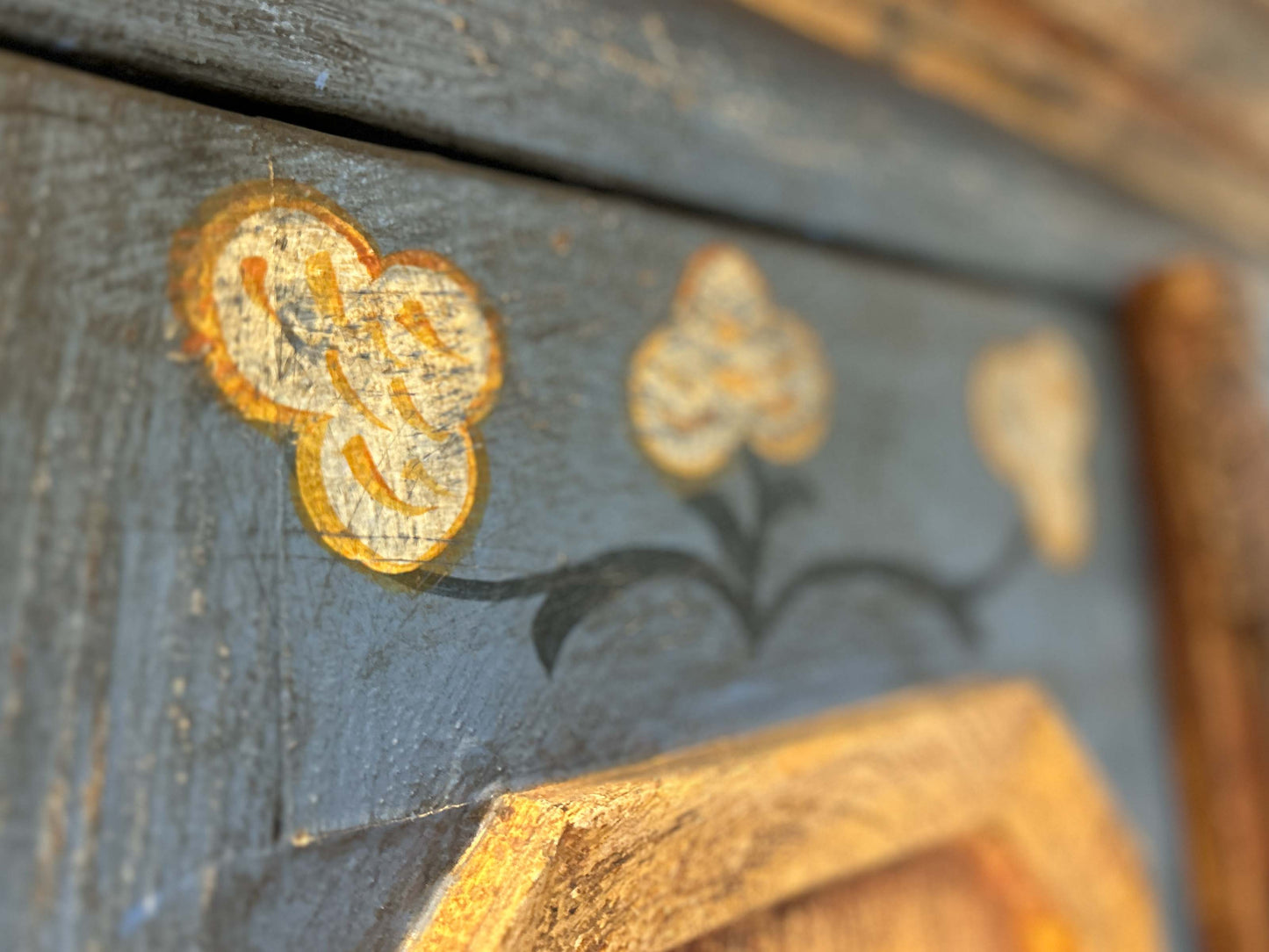 Antique Vintage Hand Painted Plaster On Pine East European Marriage Wardrobe