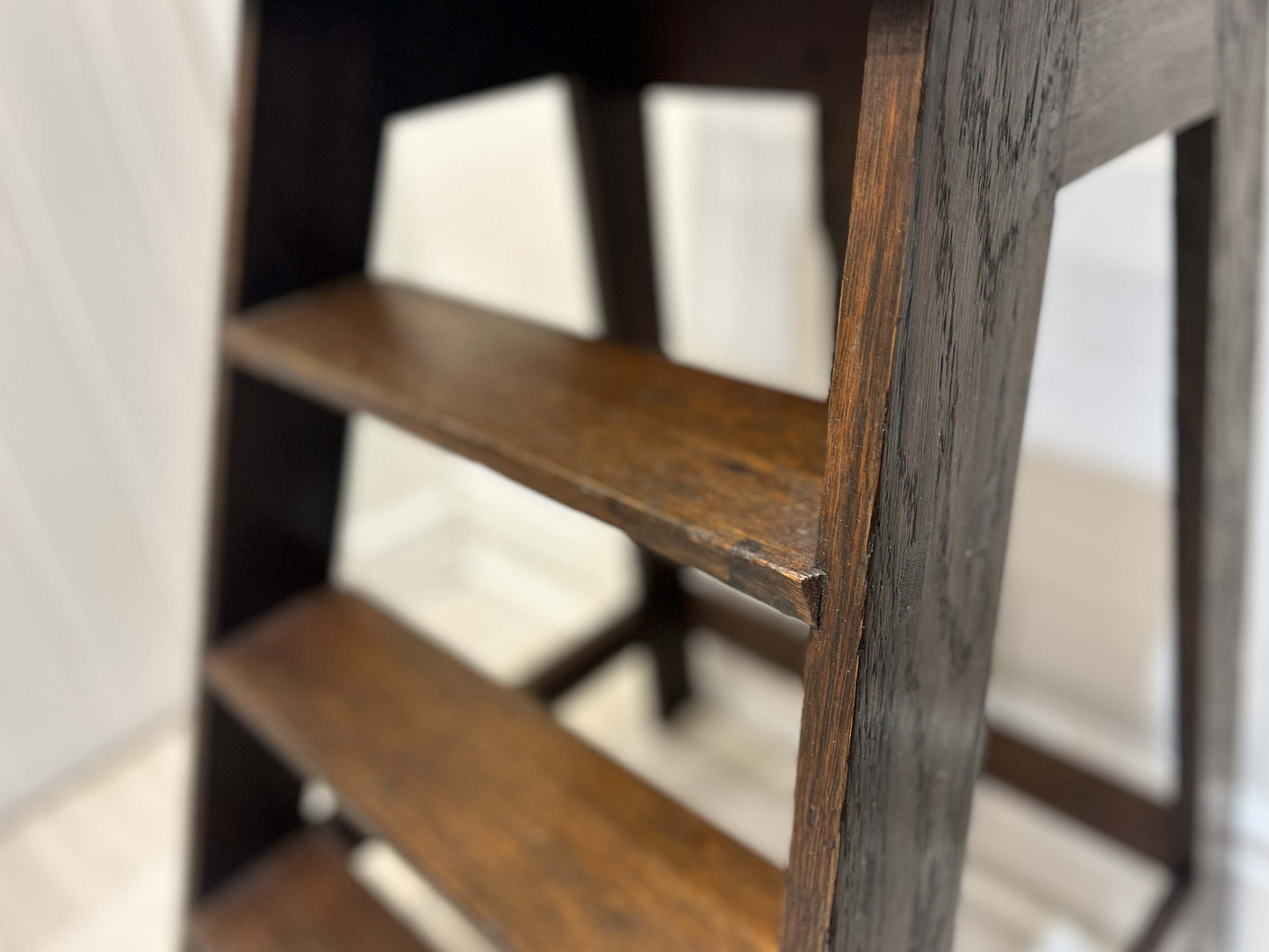Antique Vintage Oak Library Steps With Hand Rail From Merchant Taylors School, Liverpool