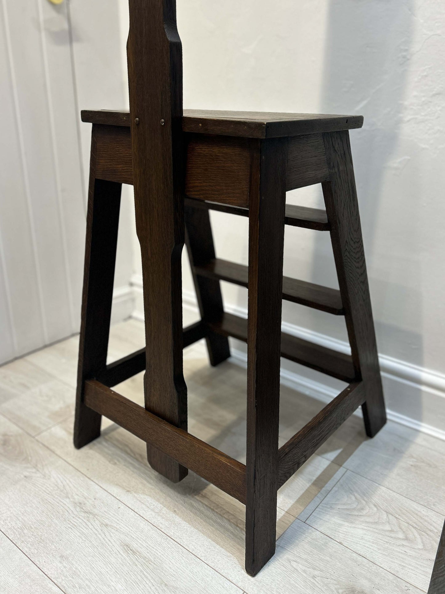 Antique Vintage Oak Library Steps With Hand Rail From Merchant Taylors School, Liverpool