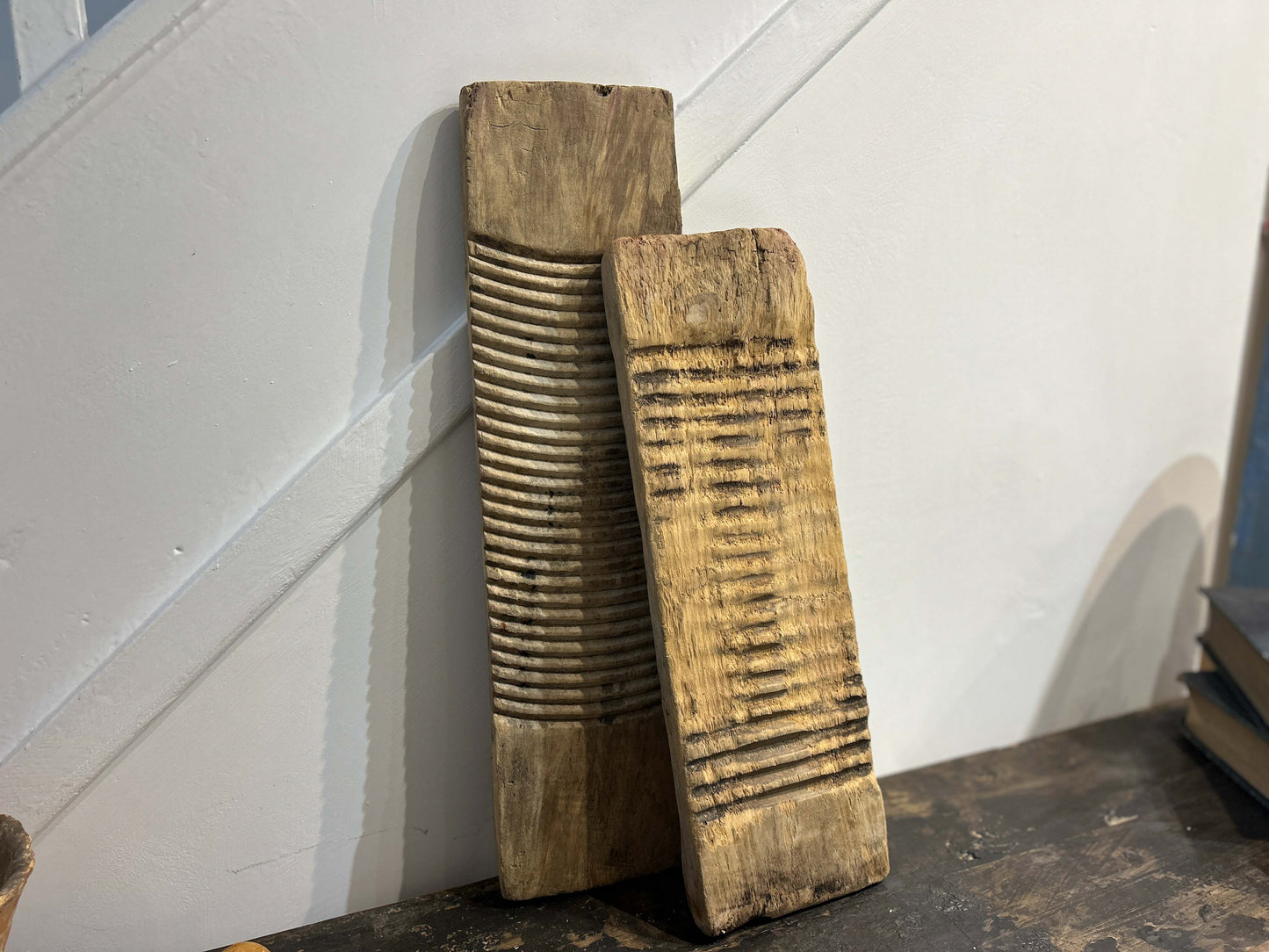 Vintage Antique Wooden Rustic Primitive Elm Ribbed Washboard