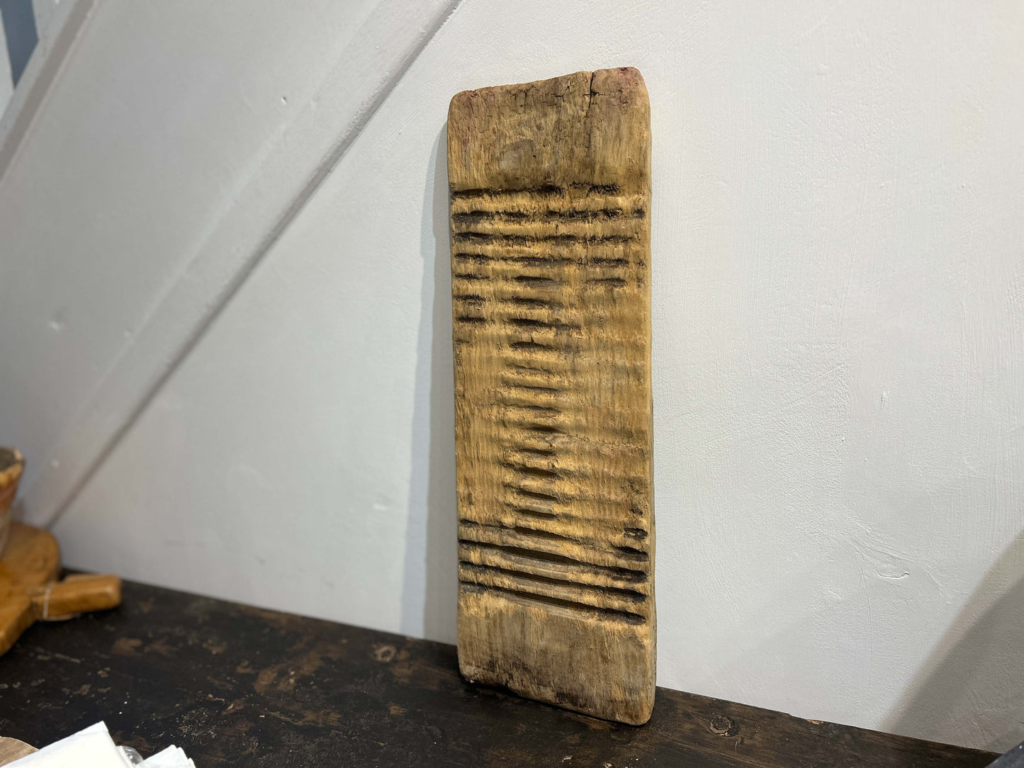 Vintage Antique Wooden Rustic Primitive Elm Ribbed Washboard