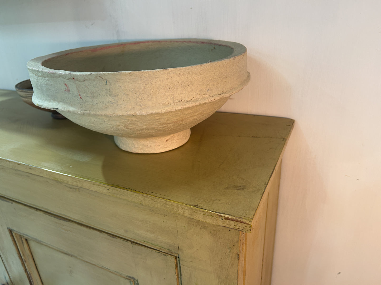 Victorian Pine Yellow Painted Housekeepers Cupboard / Rustic Sideboard / Country Hallway Console Table / Cabinet