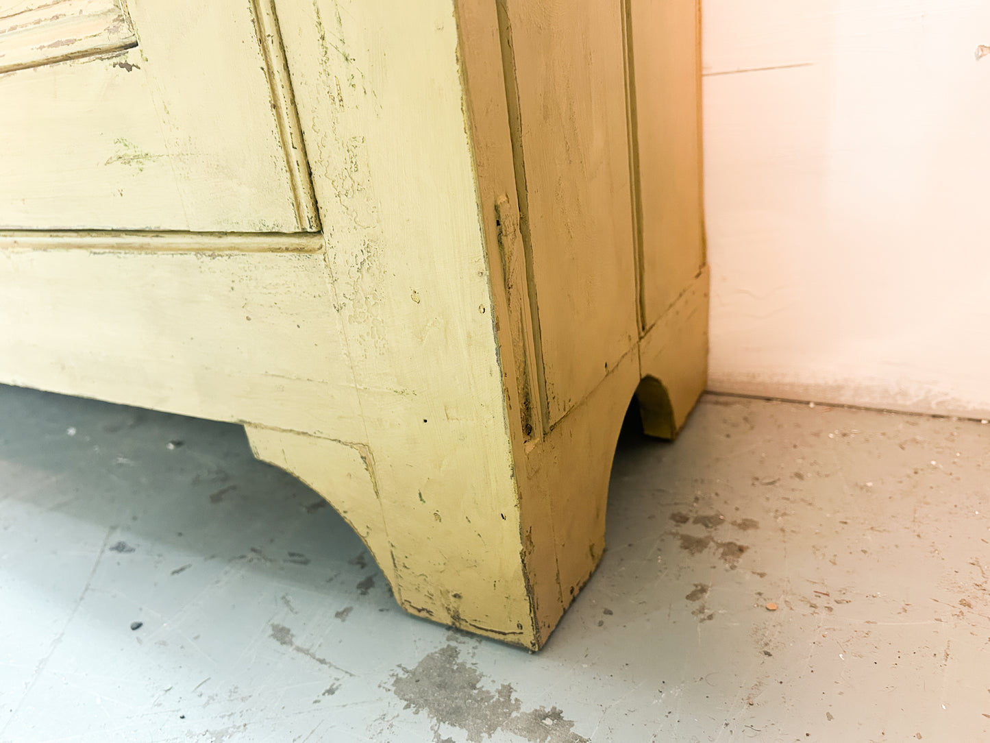 Victorian Pine Yellow Painted Housekeepers Cupboard / Rustic Sideboard / Country Hallway Console Table / Cabinet