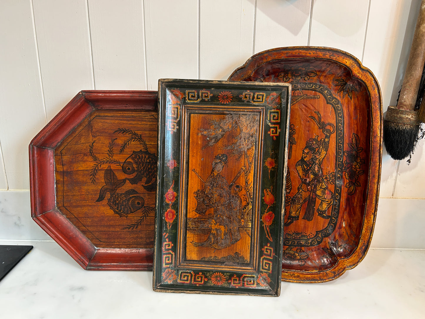 Early 20th Century Antique Vintage Chinese Red Lacquered Octagon Serving Plate