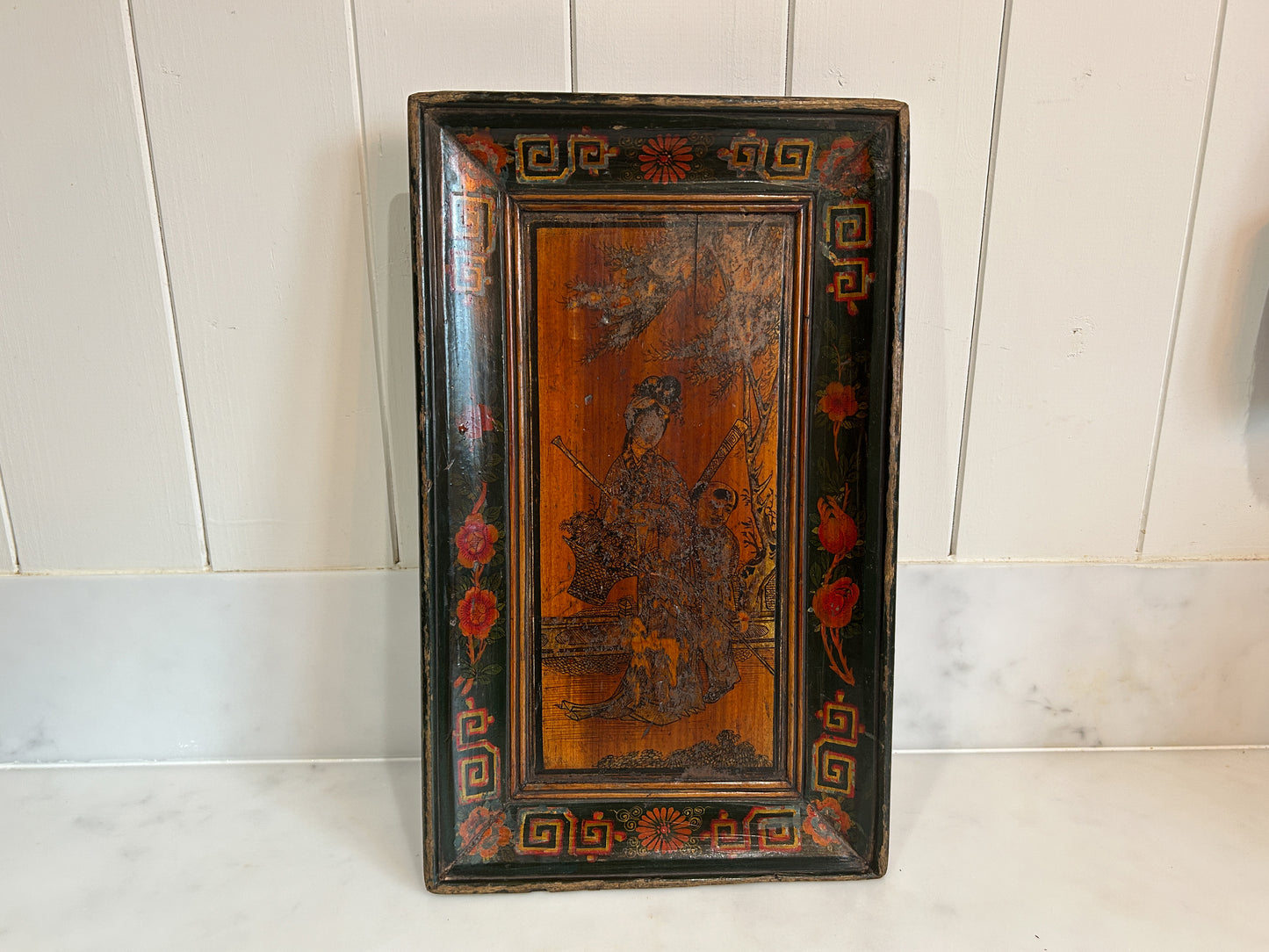 Early 20th Century Antique Vintage Chinese Red Lacquered Rectangle Plate