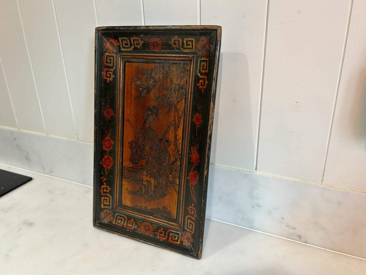 Early 20th Century Antique Vintage Chinese Red Lacquered Rectangle Plate
