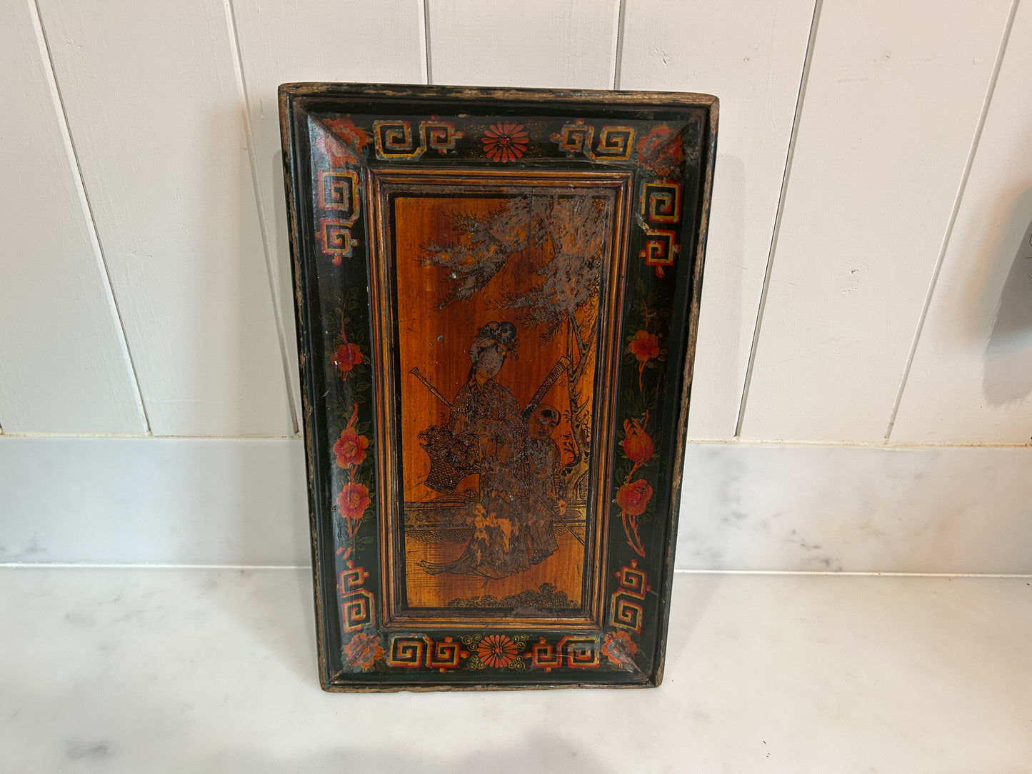 Early 20th Century Antique Vintage Chinese Red Lacquered Rectangle Plate