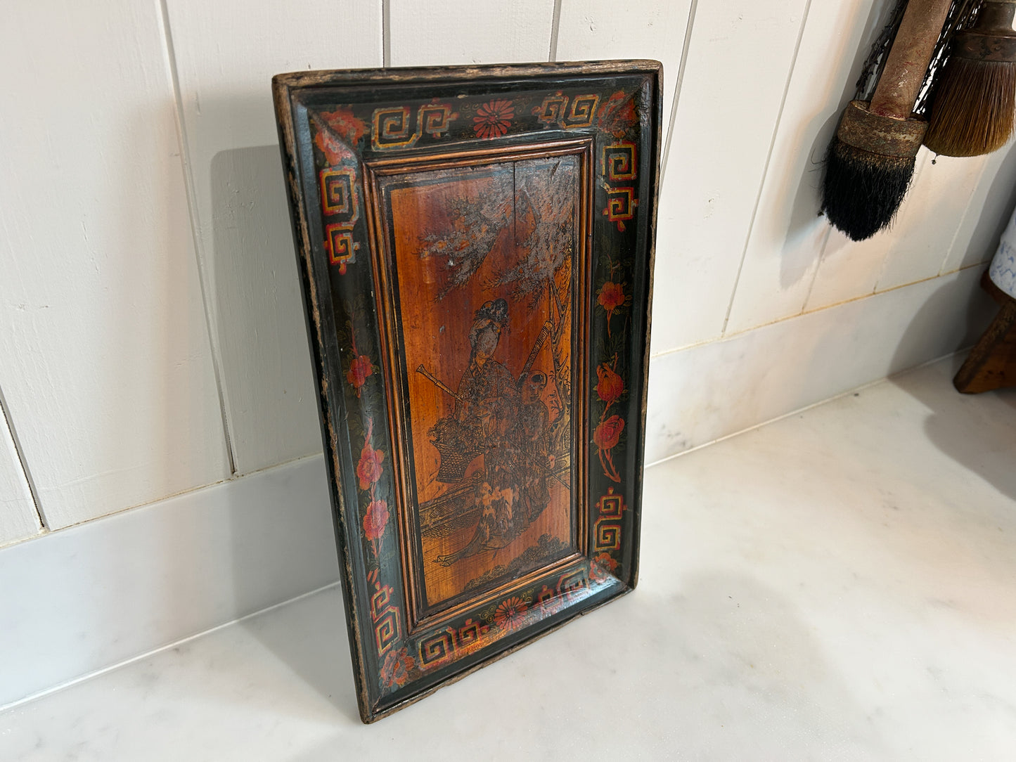 Early 20th Century Antique Vintage Chinese Red Lacquered Rectangle Plate