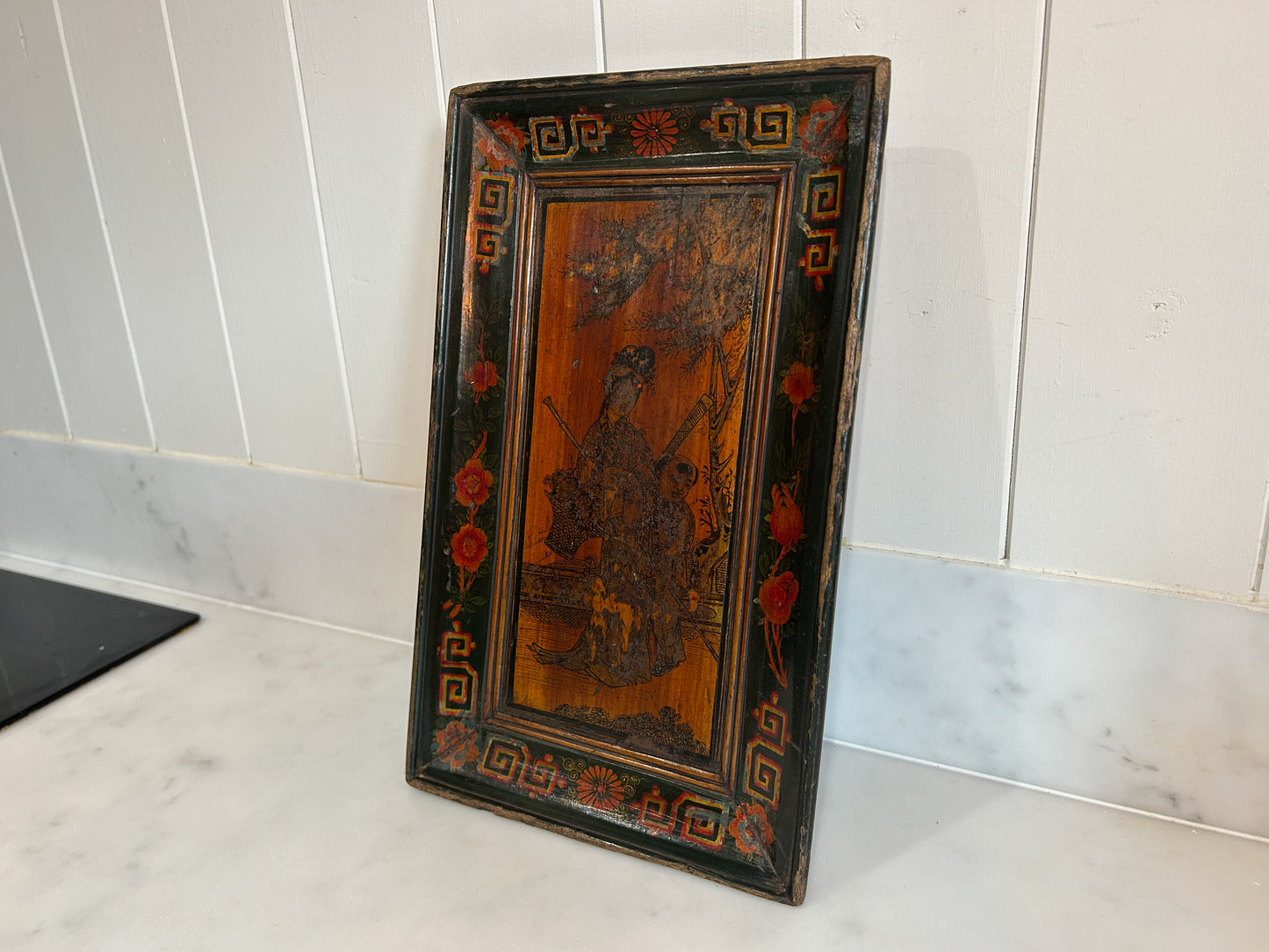 Early 20th Century Antique Vintage Chinese Red Lacquered Rectangle Plate