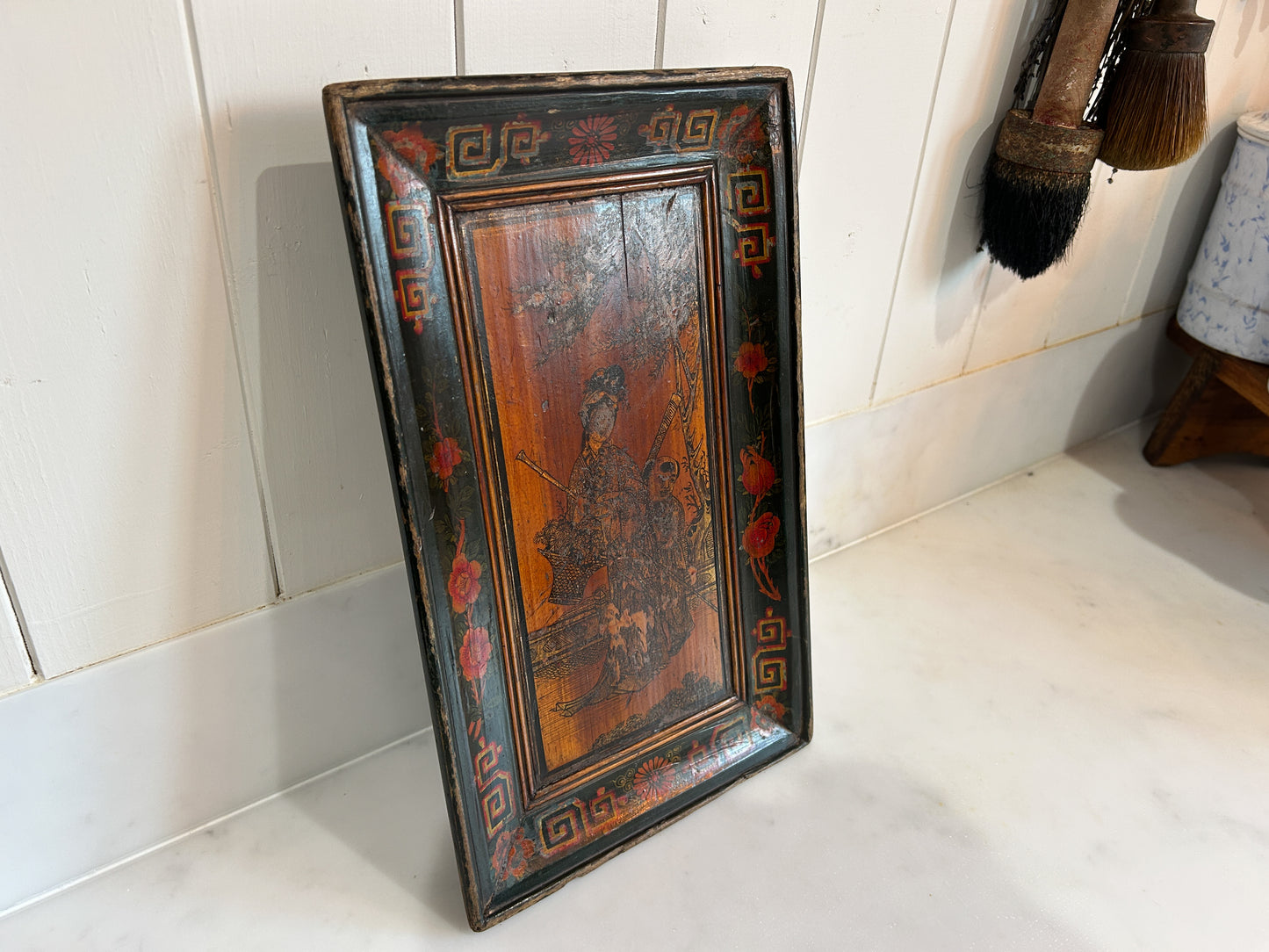 Early 20th Century Antique Vintage Chinese Red Lacquered Rectangle Plate