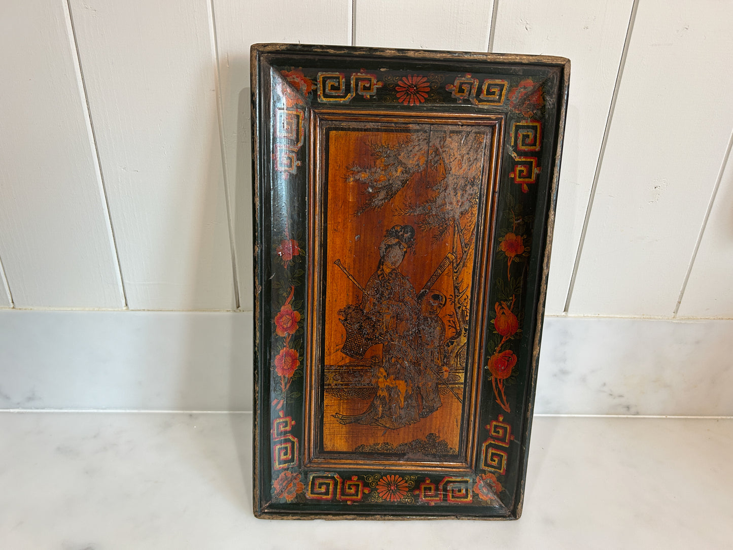 Early 20th Century Antique Vintage Chinese Red Lacquered Rectangle Plate