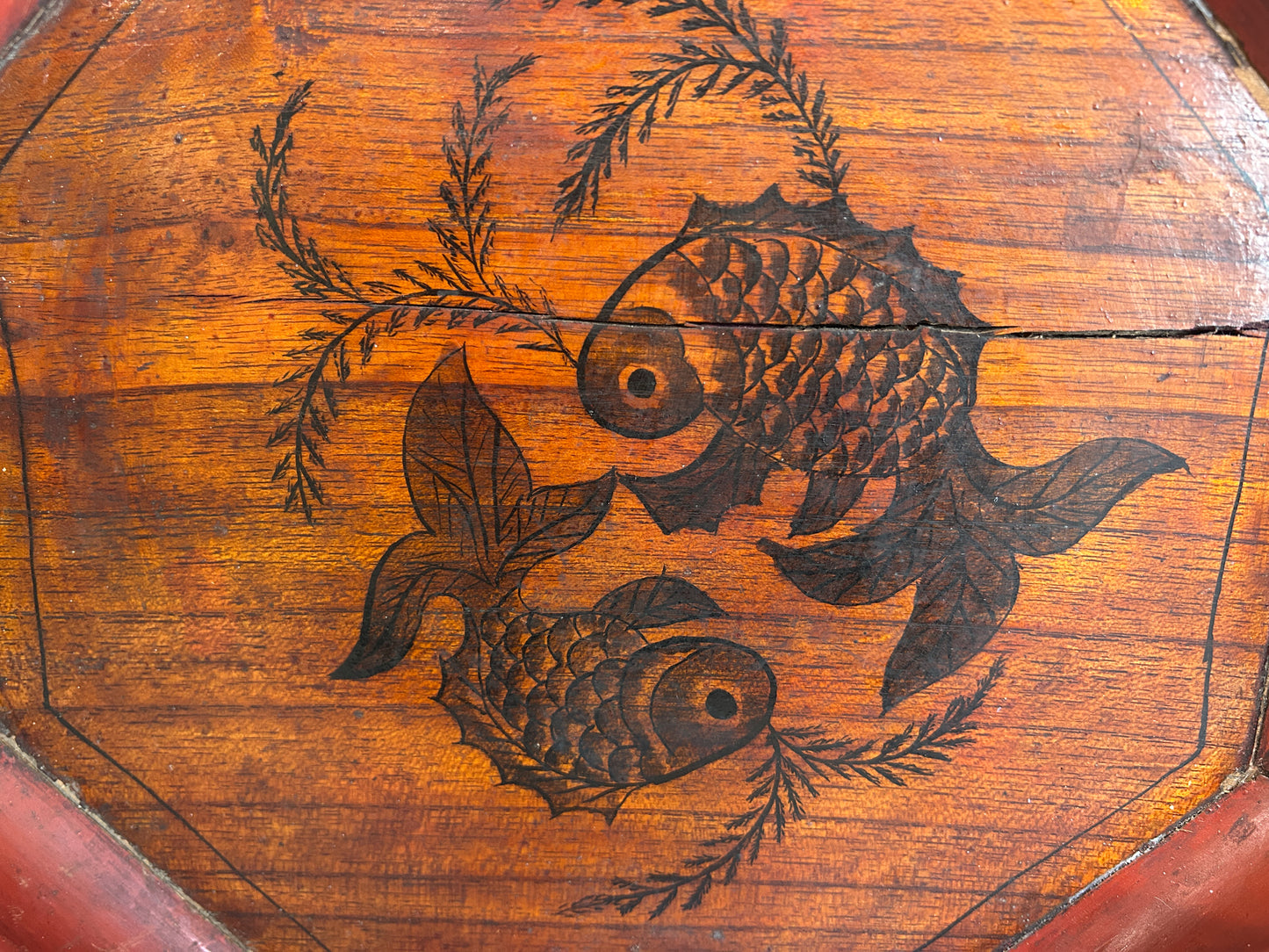 Early 20th Century Antique Vintage Chinese Red Lacquered Octagon Serving Plate