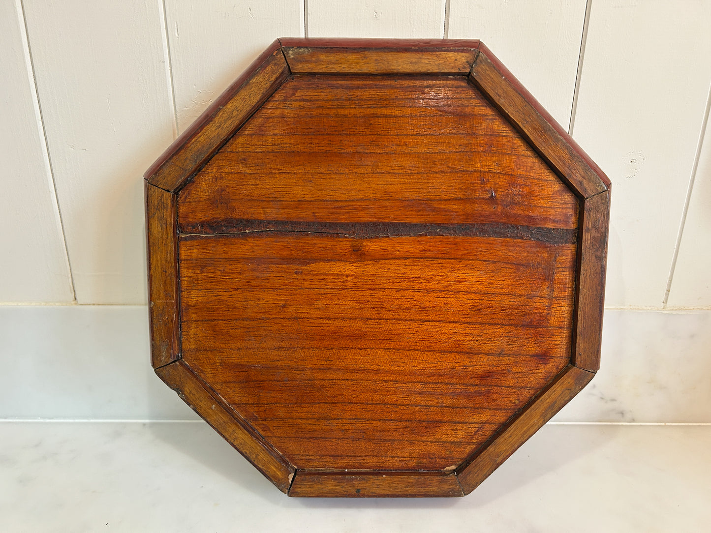 Early 20th Century Antique Vintage Chinese Red Lacquered Octagon Serving Plate