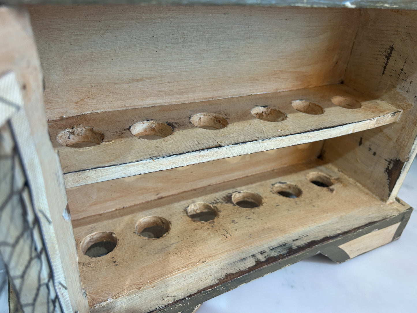 Vintage Cream Rustic Wooden Egg Holder Box / Egg Cabinet