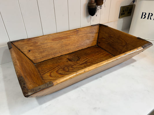 Wooden Rustic Antique Rectangular Dough Trough with Metal Detailing / Farmhouse Kitchen Storage