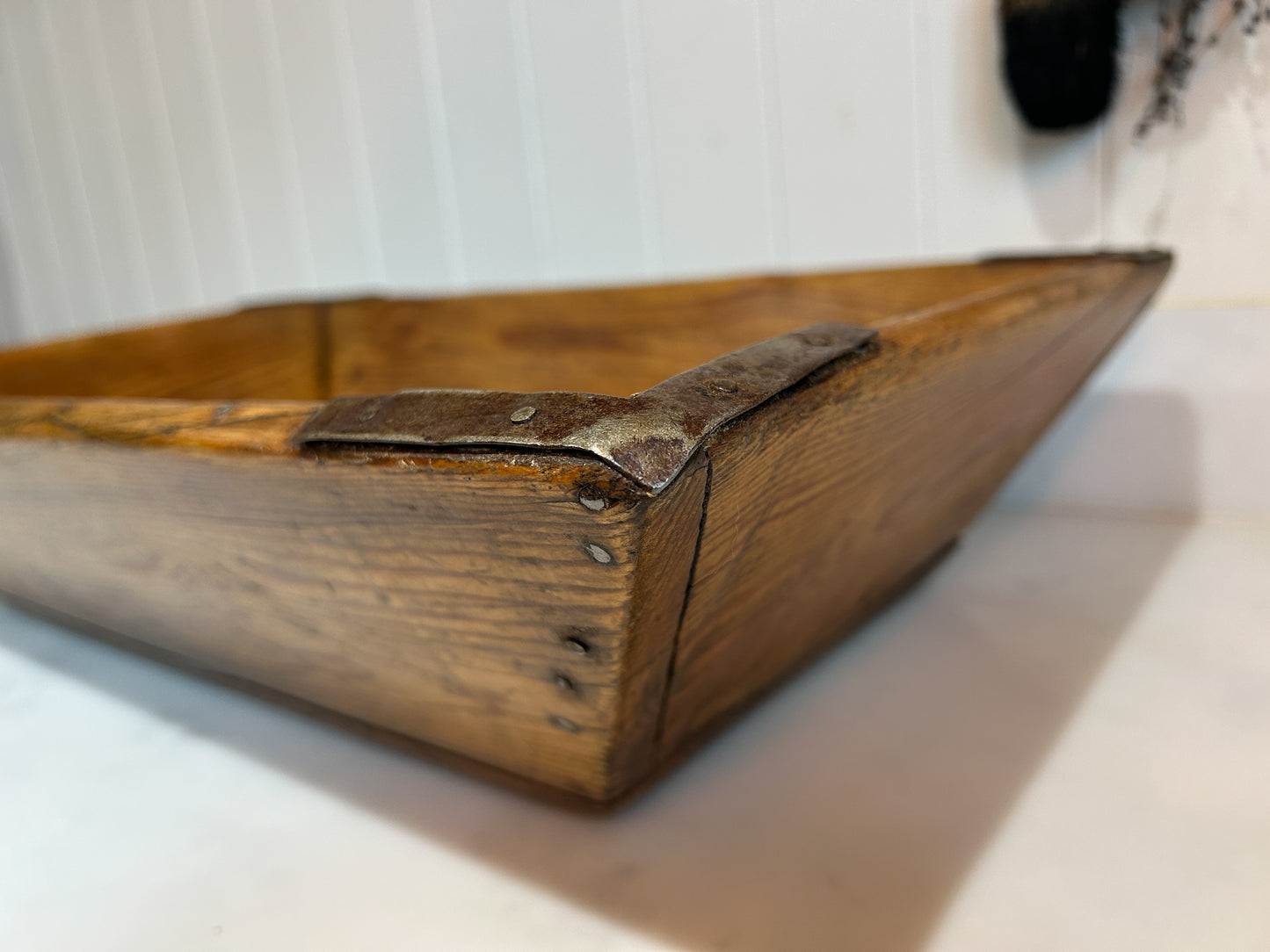 Wooden Rustic Antique Rectangular Dough Trough with Metal Detailing / Farmhouse Kitchen Storage