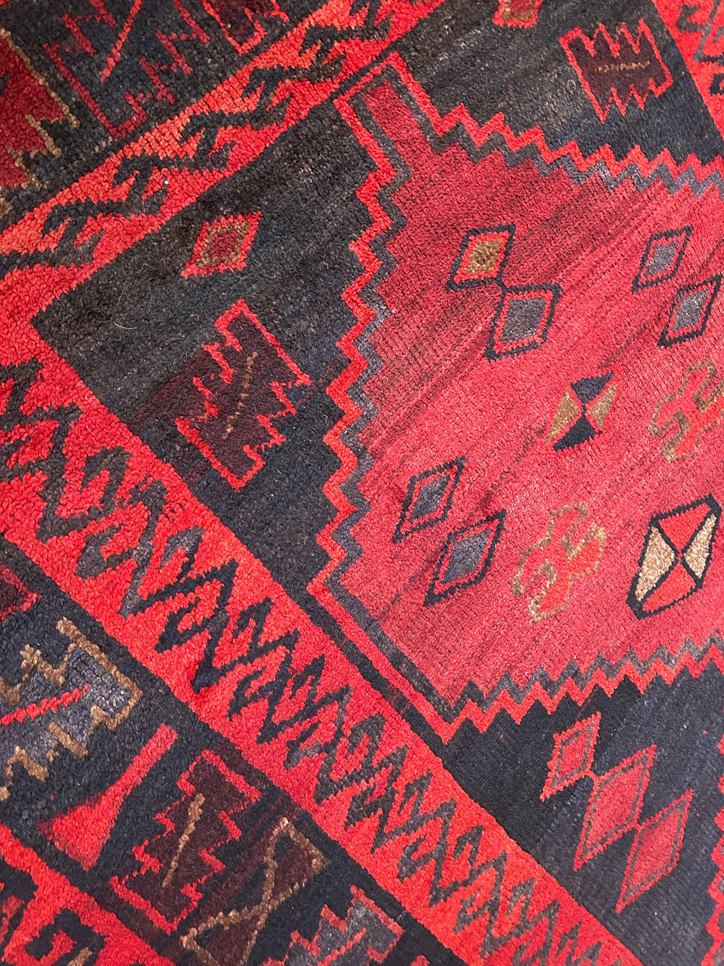 Vintage Handmade Hand-Woven Afghan Red & Black Aztec Rug