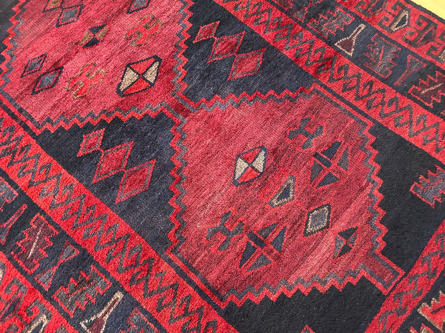 Vintage Handmade Hand-Woven Afghan Red & Black Aztec Rug