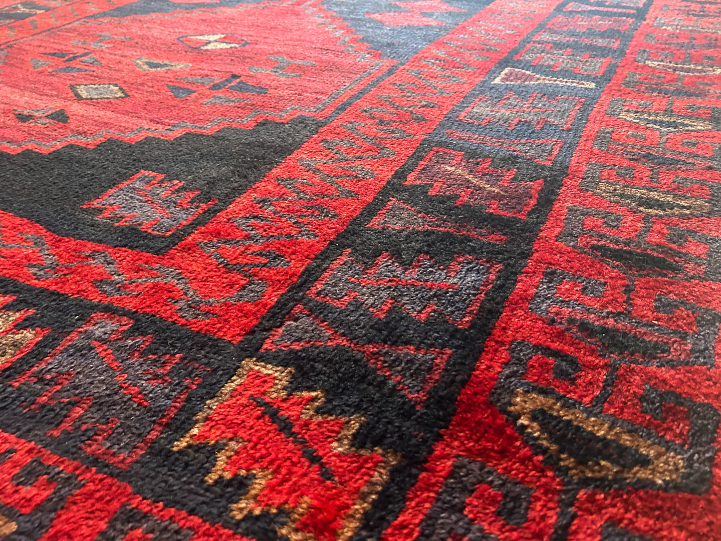 Vintage Handmade Hand-Woven Afghan Red & Black Aztec Rug