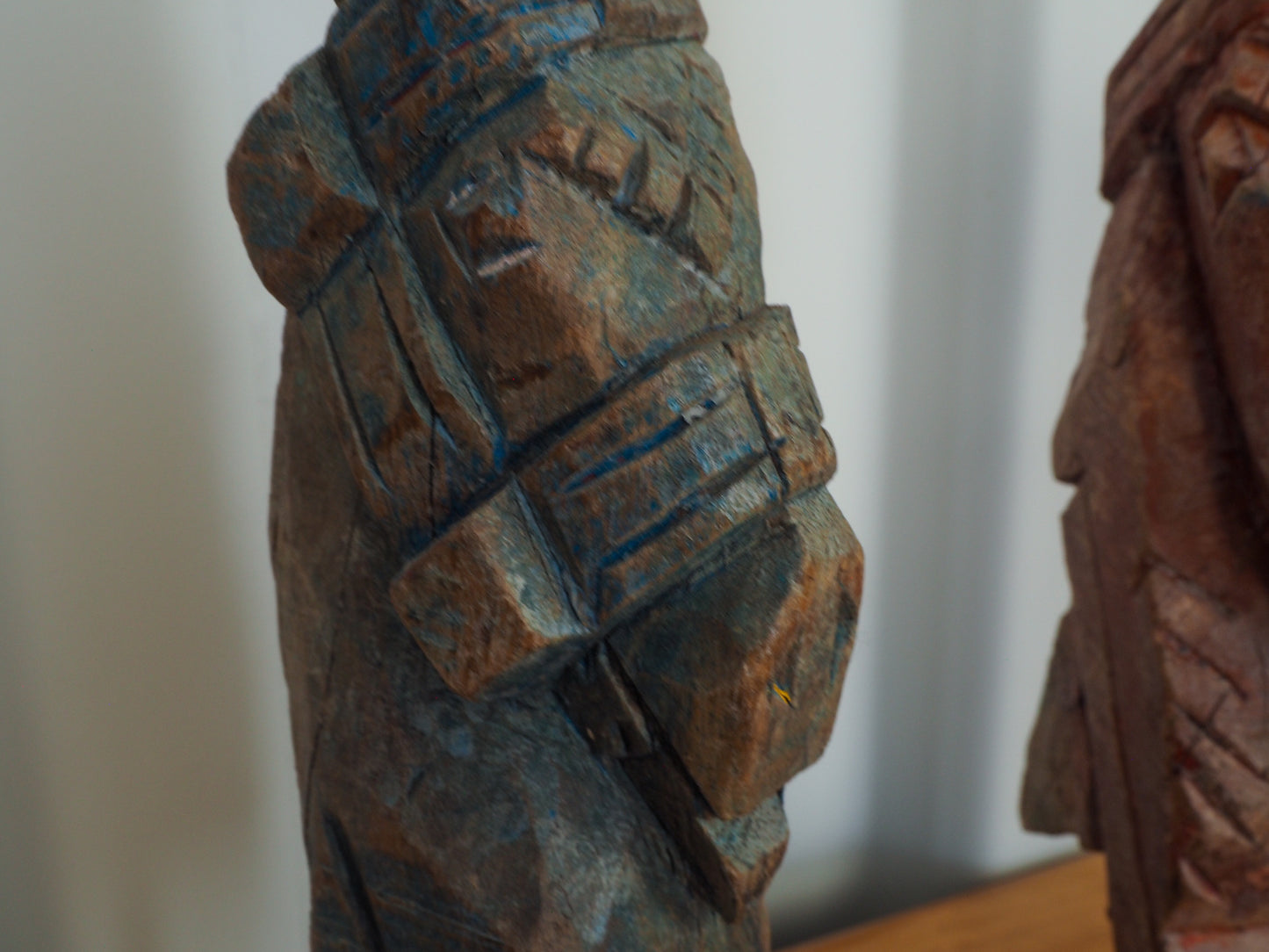 Antique Indian Hand-Carved Wooden Horses Heads on Stand / Blue & Red Paint (Sold Individually)