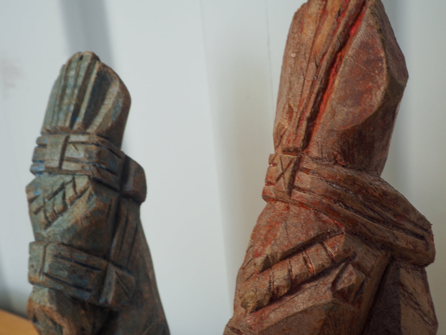 Antique Indian Hand-Carved Wooden Horses Heads on Stand / Blue & Red Paint (Sold Individually)