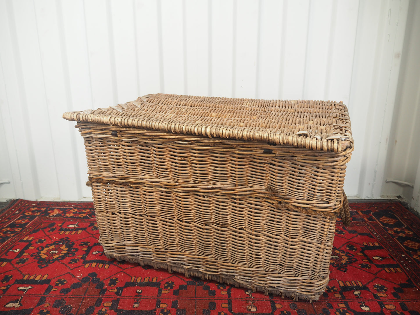 Vintage Antique Wicker Large Mill Log Basket / Rope Handles / Fire Storage