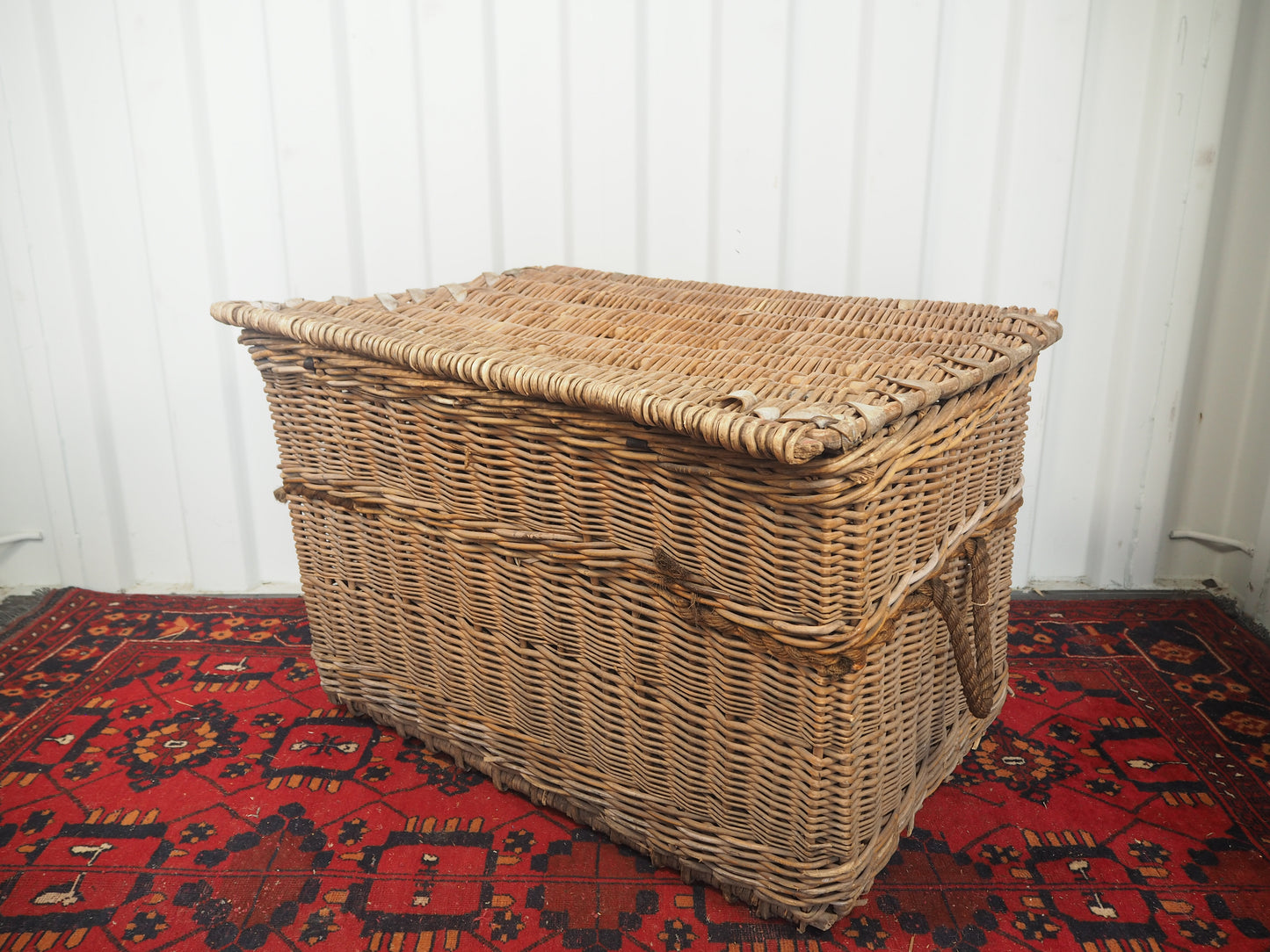 Vintage Antique Wicker Large Mill Log Basket / Rope Handles / Fire Storage