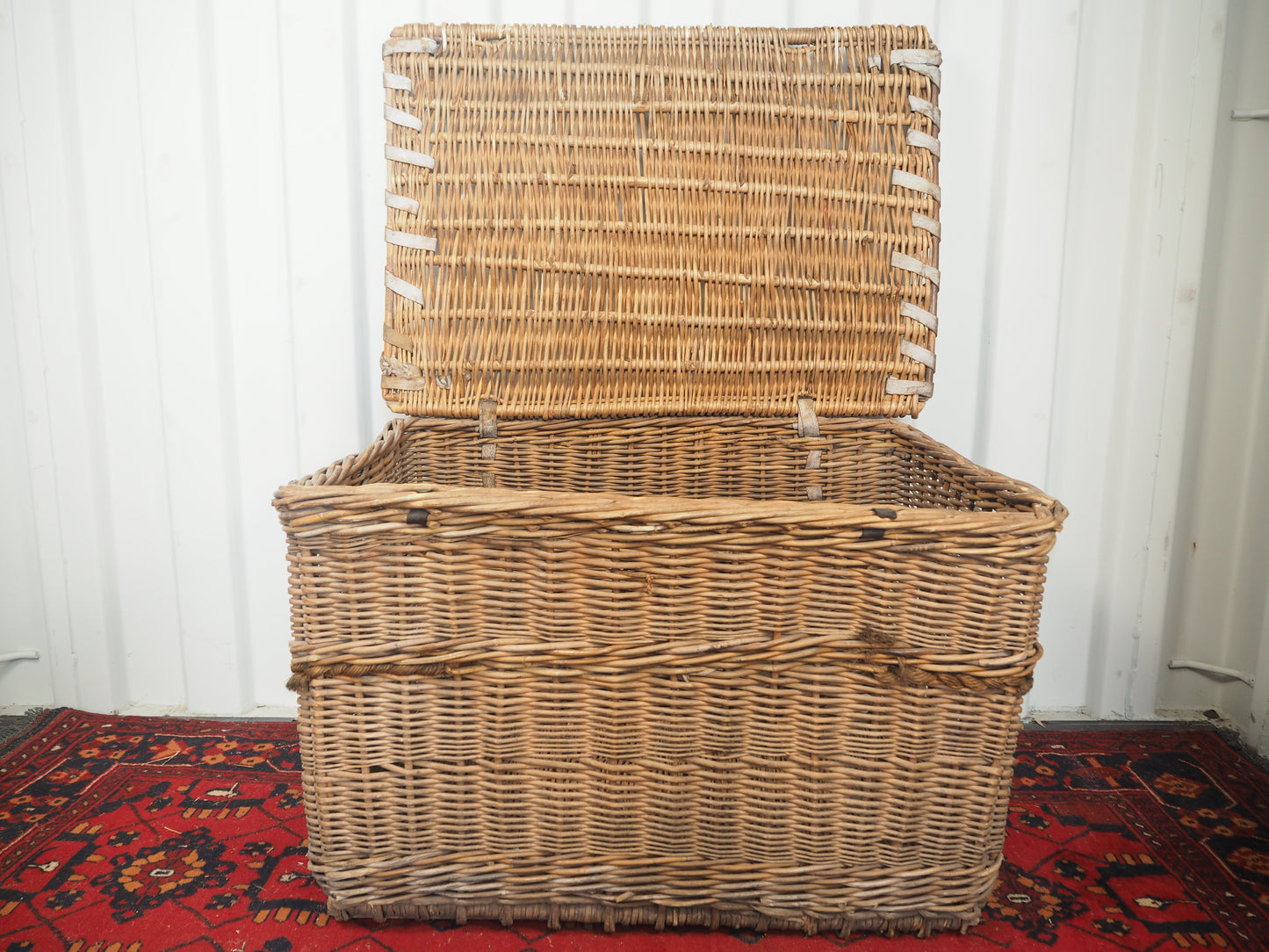 Vintage Antique Wicker Large Mill Log Basket / Rope Handles / Fire Storage