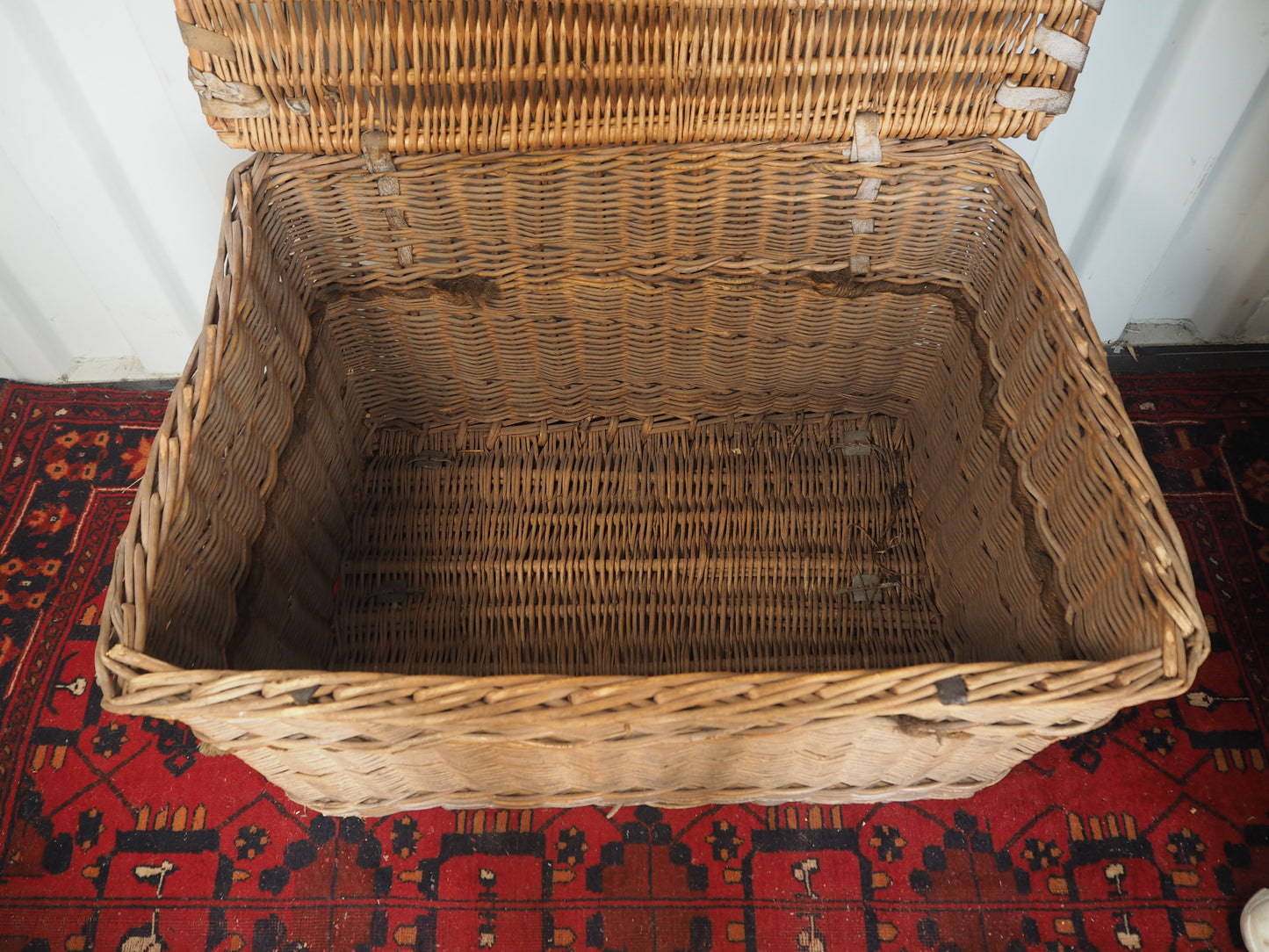 Vintage Antique Wicker Large Mill Log Basket / Rope Handles / Fire Storage
