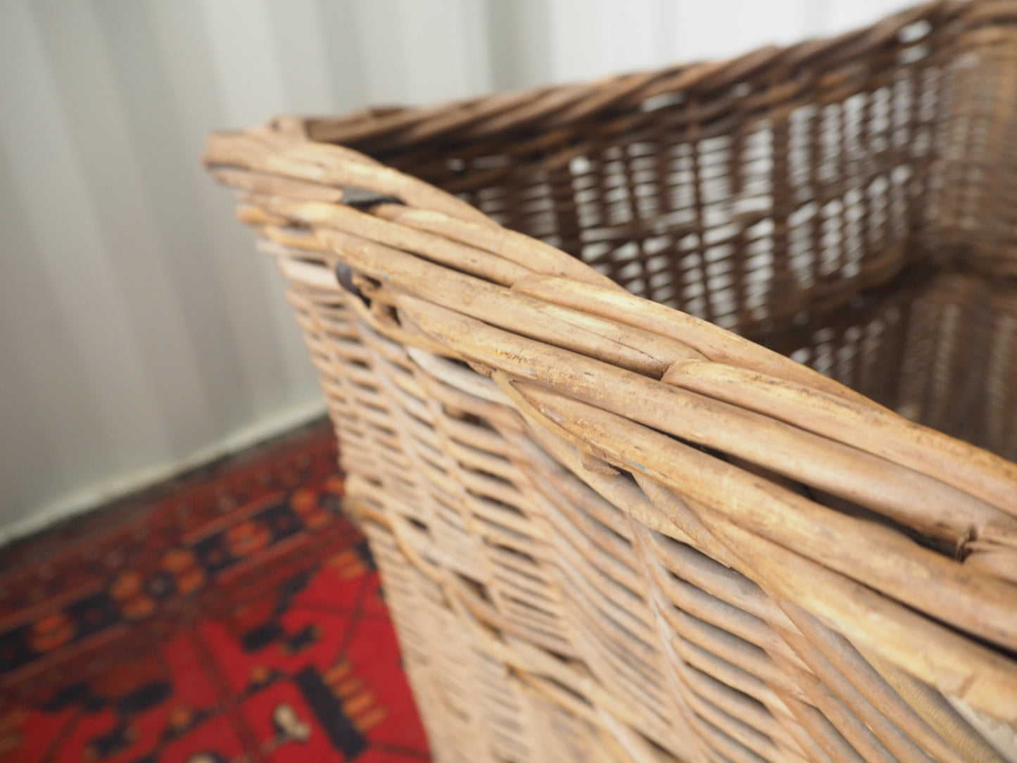 Vintage Antique Wicker Large Mill Log Basket / Rope Handles / Fire Storage