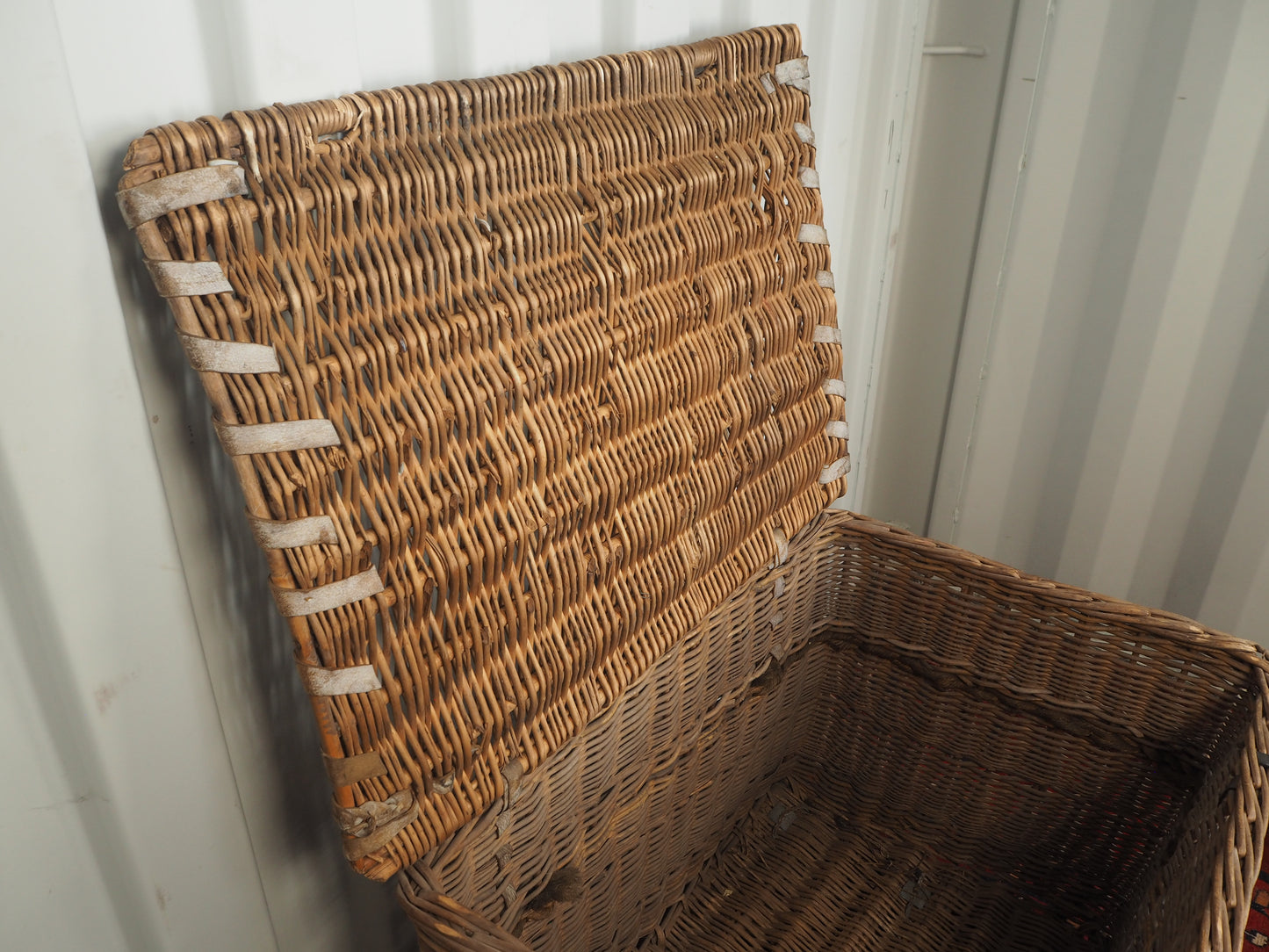 Vintage Antique Wicker Large Mill Log Basket / Rope Handles / Fire Storage