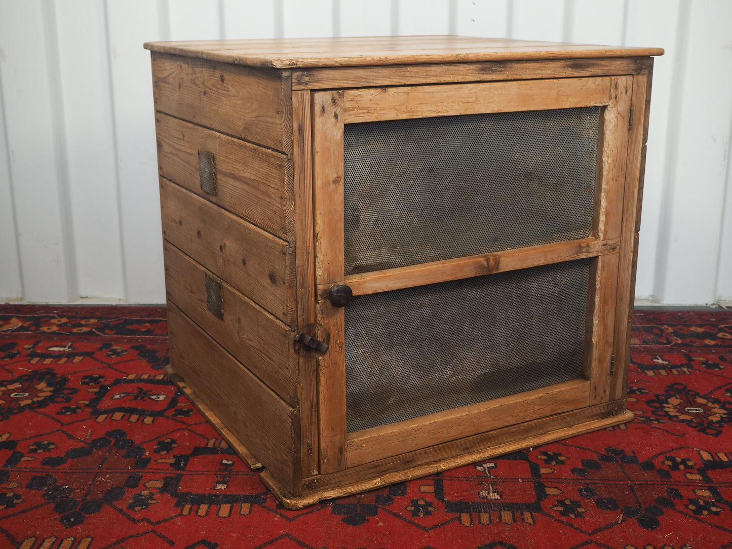 Large Vintage Antique Pine Meat Safe With Latch / Side Table / Storage Cupboard