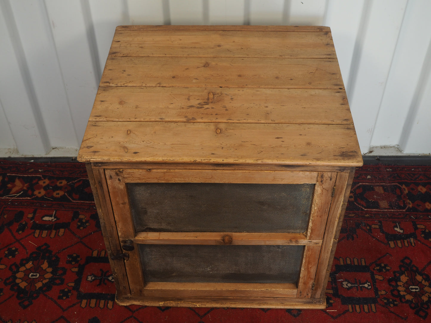 Large Vintage Antique Pine Meat Safe With Latch / Side Table / Storage Cupboard