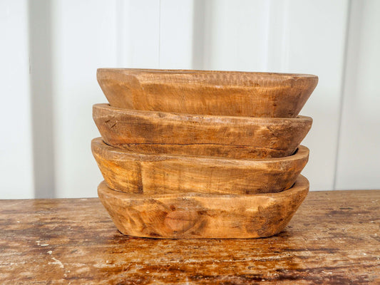Vintage Style Wooden Decorative Dough Bowl / Waxed Wood