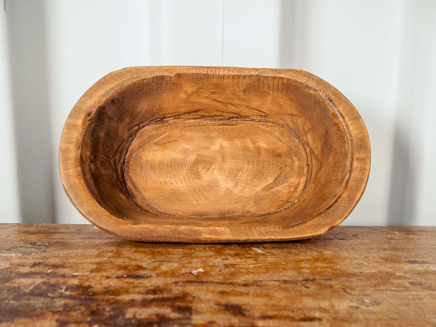 Vintage Style Wooden Decorative Dough Bowl / Waxed Wood