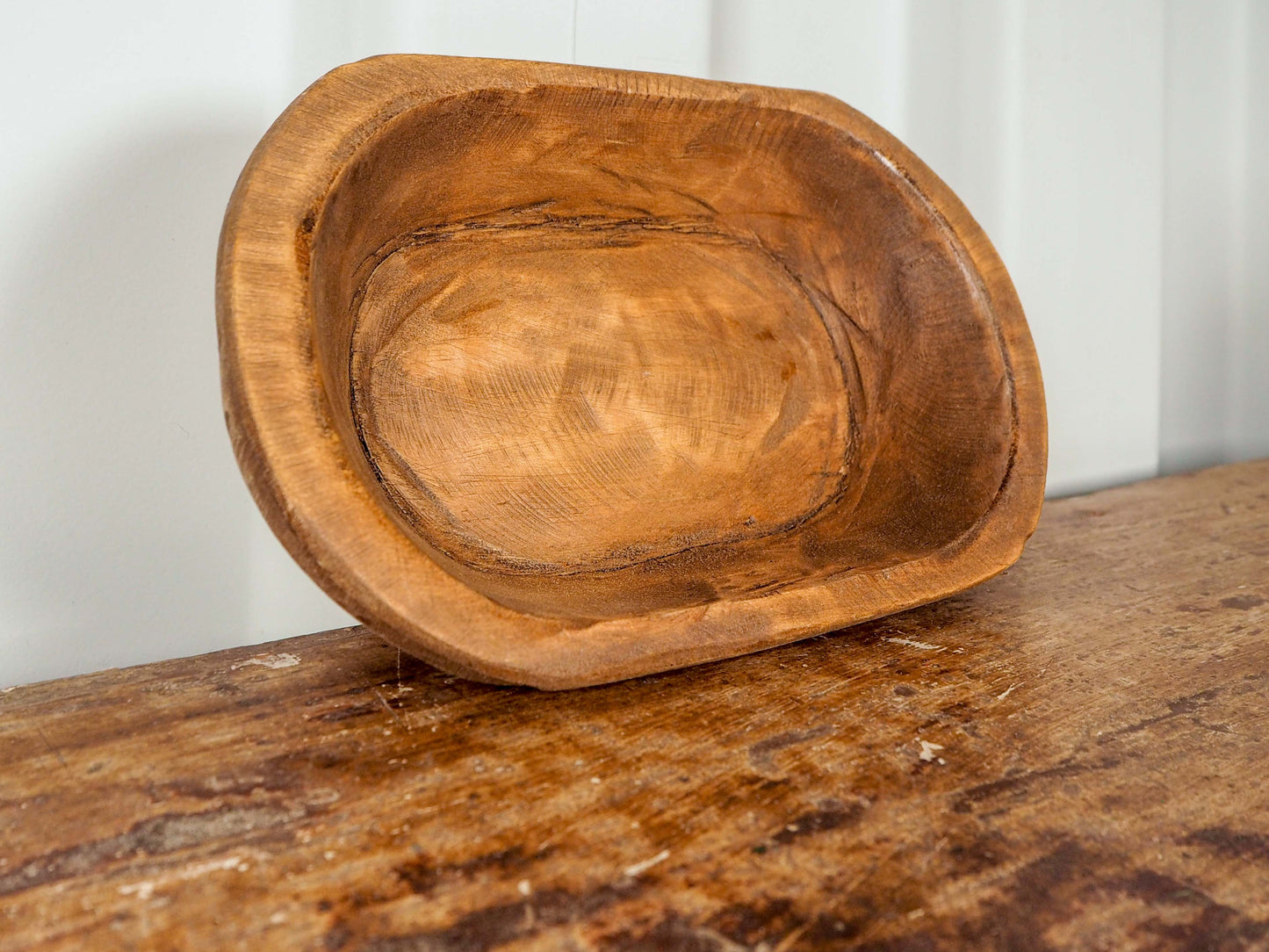 Vintage Style Wooden Decorative Dough Bowl / Waxed Wood