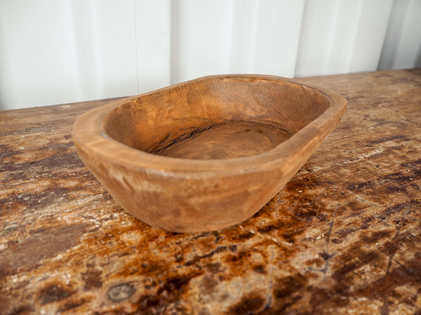 Vintage Style Wooden Decorative Dough Bowl / Waxed Wood