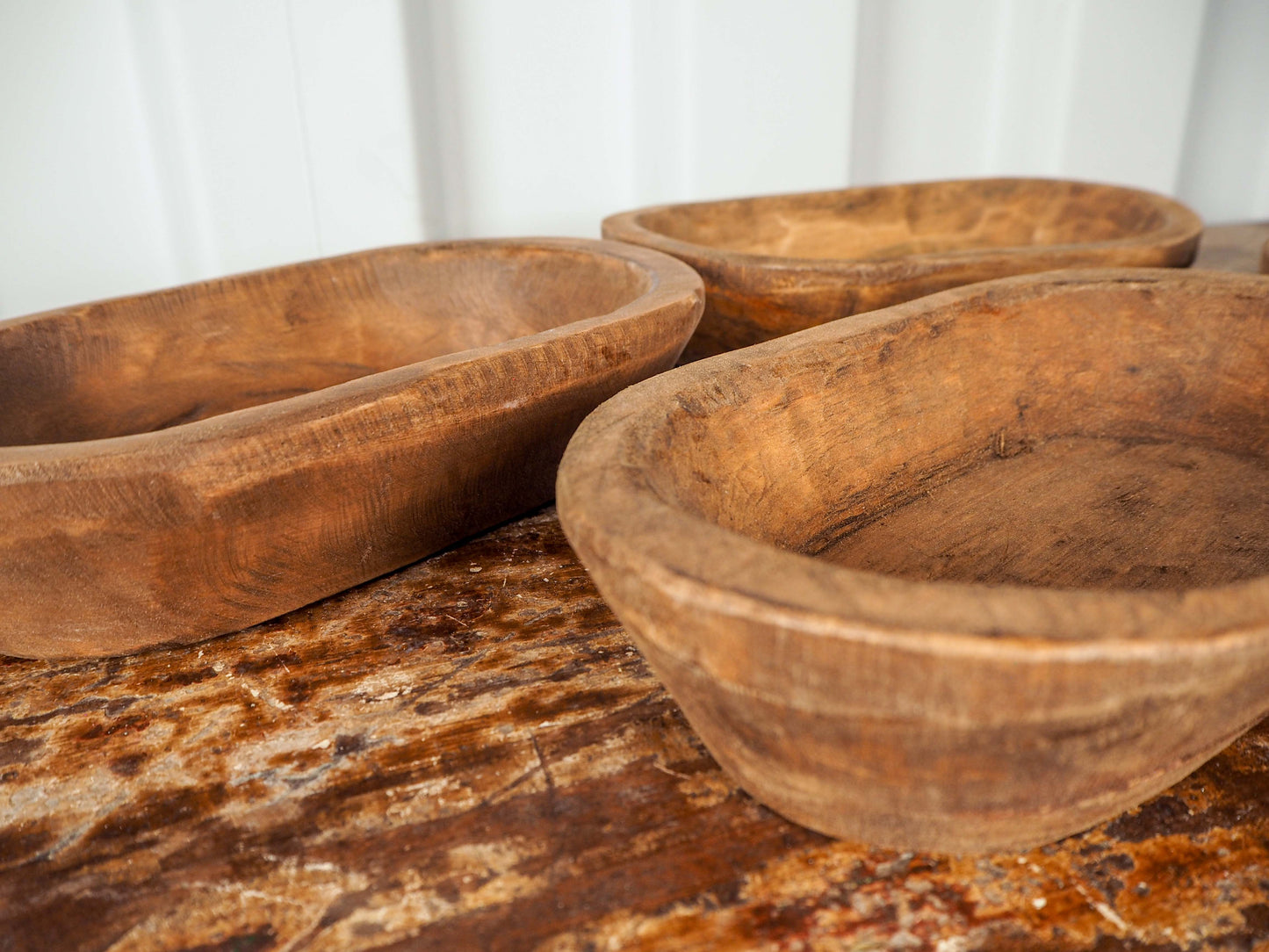 Vintage Style Wooden Decorative Dough Bowl / Waxed Wood