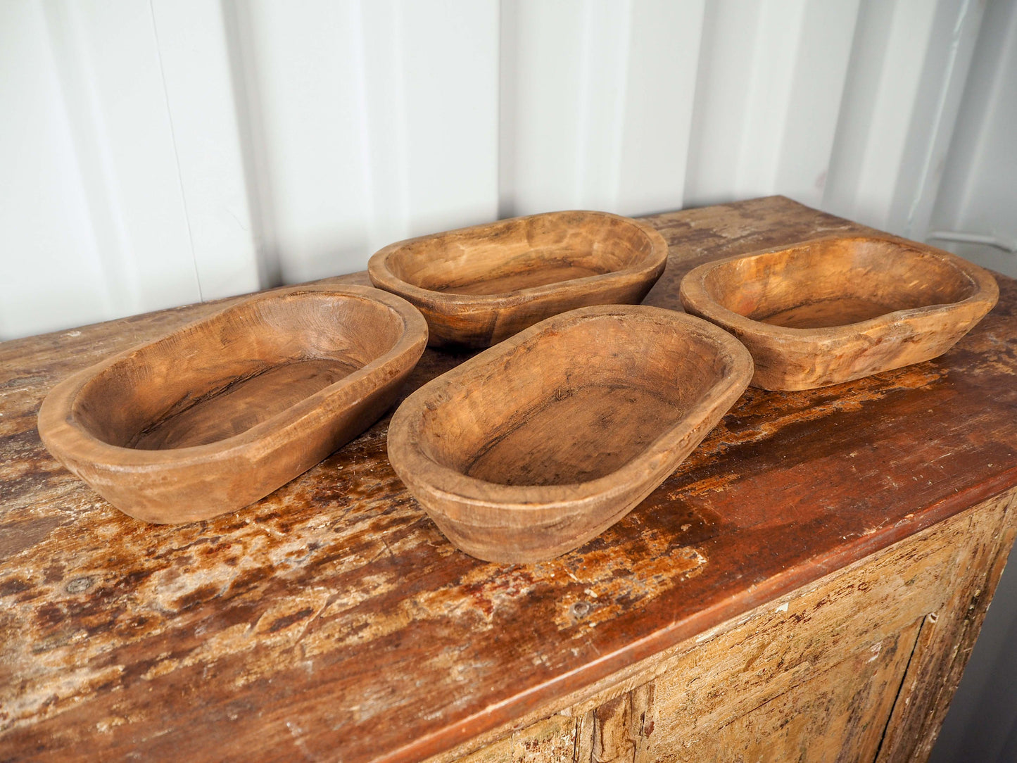 Vintage Style Wooden Decorative Dough Bowl / Waxed Wood