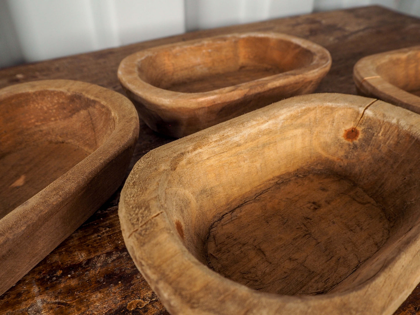 Small Vintage Style Wooden Rustic Decorative Dough Bowl