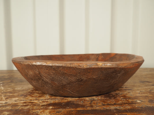 Vintage Antique Indian Hand Carved Hardwood Large Decorative Bowl / Fruit Bowl