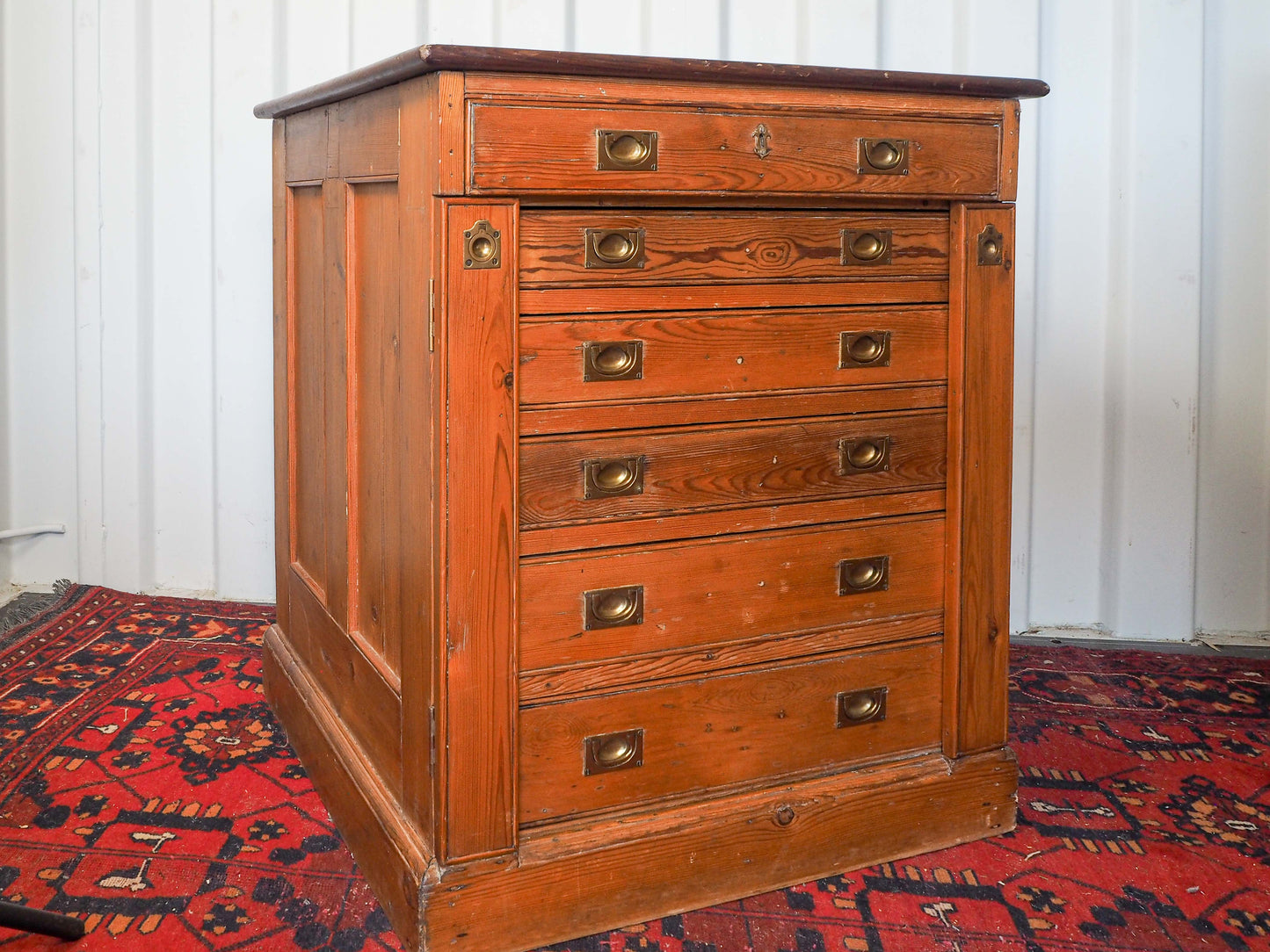 Vintage Antique Pitch Pine Haberdashery Wellington Style Chest with Graduated Drawers
