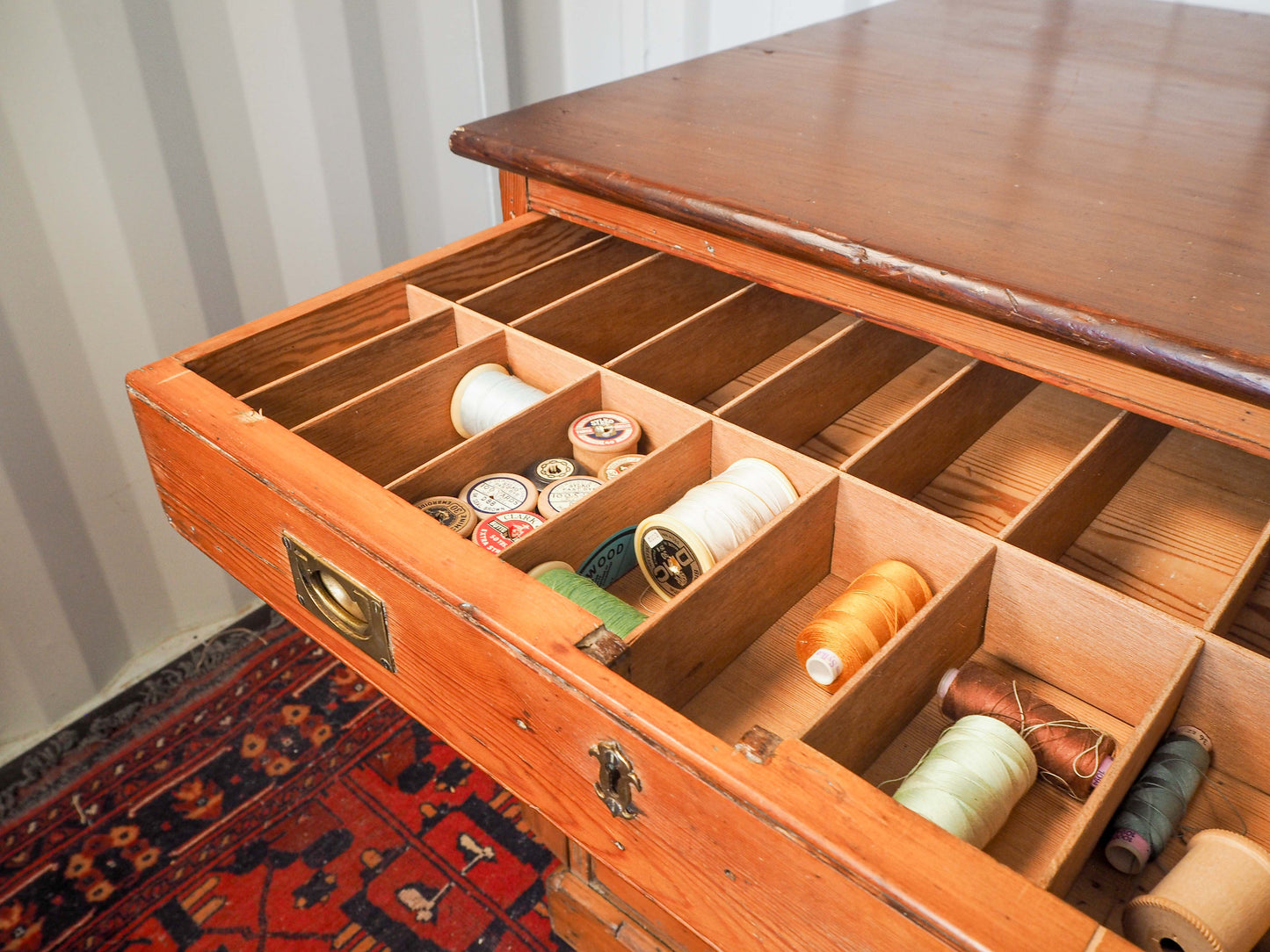 Vintage Antique Pitch Pine Haberdashery Wellington Style Chest with Graduated Drawers